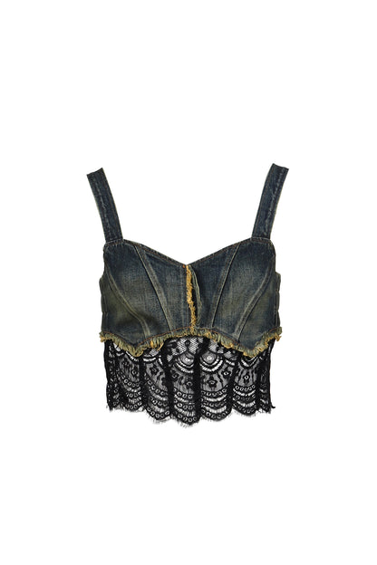 DENIM LACE COMBI BUSTIER / BLU