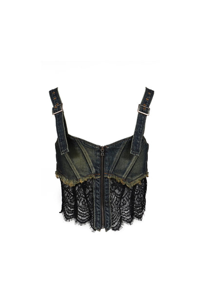 DENIM LACE COMBI BUSTIER / BLU