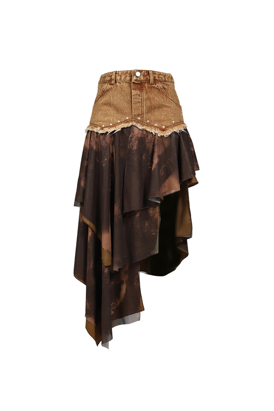 DENIM TIERED SKIRT / BRW