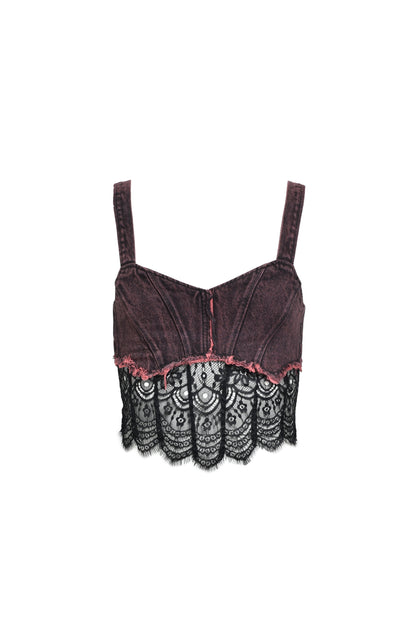 DENIM LACE COMBI BUSTIER / PNK