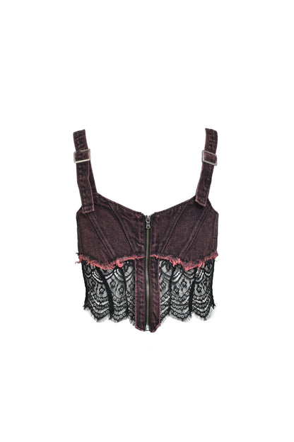 DENIM LACE COMBI BUSTIER / PNK