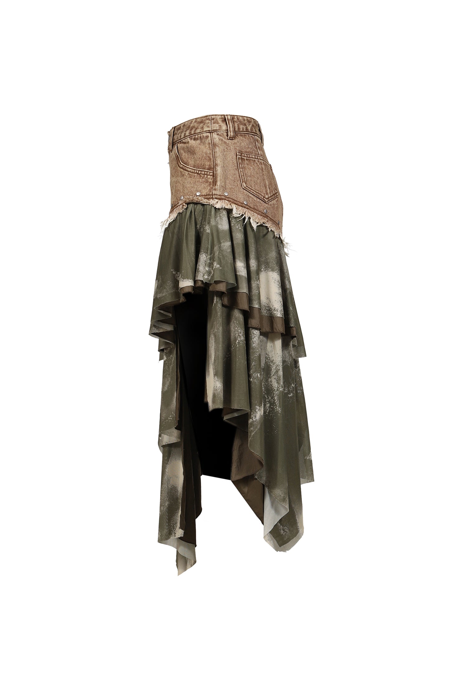 DENIM TIERED SKIRT / KHA