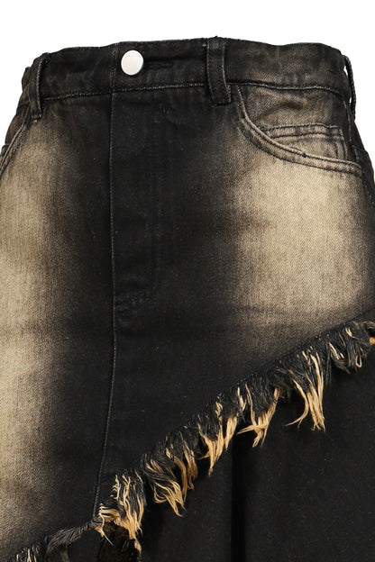 ASYMMETRY DENIM SKIRT / BLK