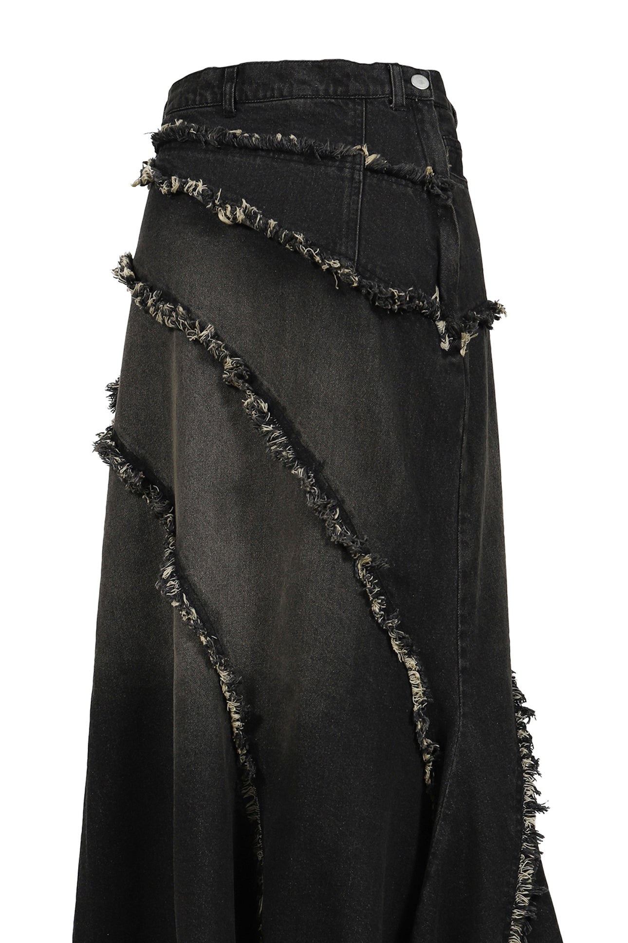 TIERED LACE DENIM SKIRT / BLK