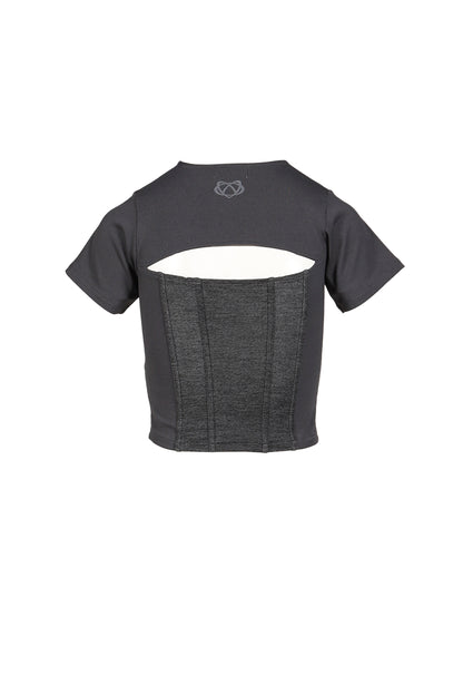 DENIM LACE COMBI T-SHIRT / BLK
