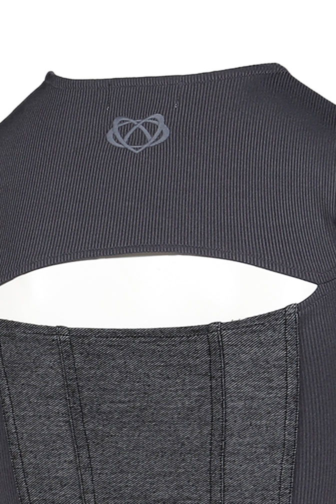 DENIM LACE COMBI T-SHIRT / BLK