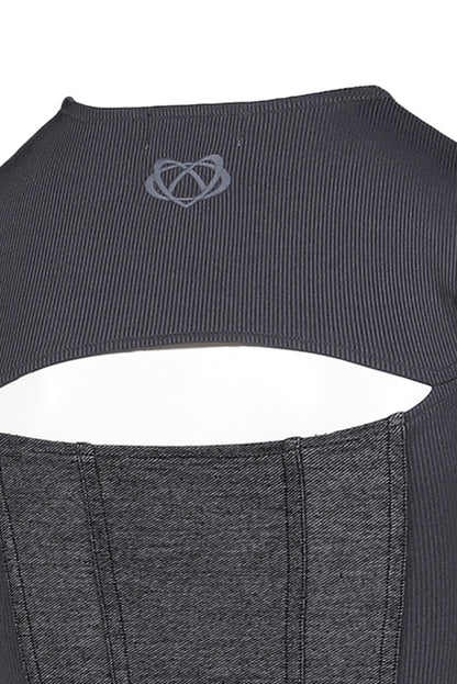 DENIM LACE COMBI T-SHIRT / BLK