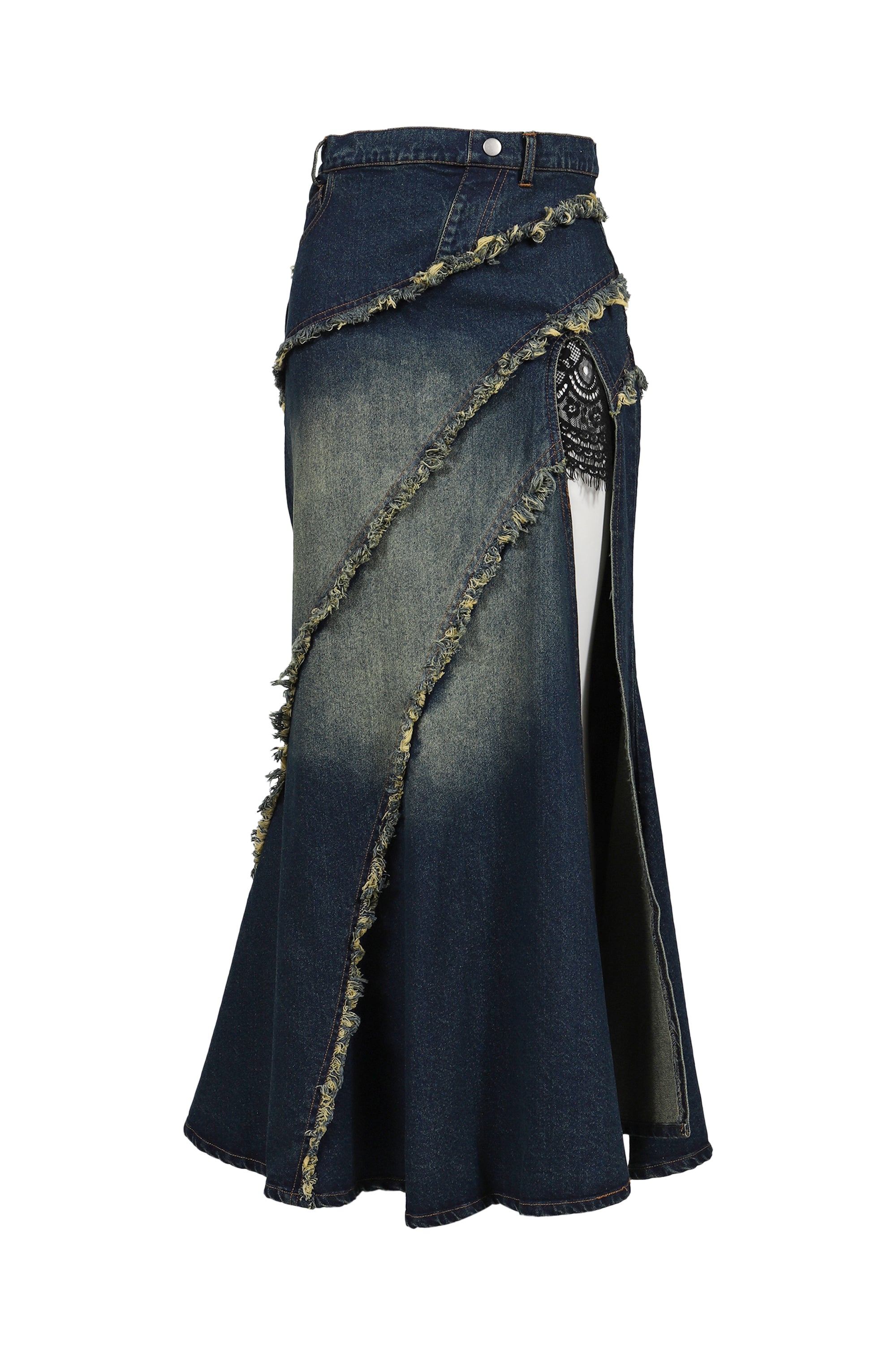 VIVAMUS ヴィヴァムス FW25 TIERED LACE DENIM SKIRT / BLU - NUBIAN