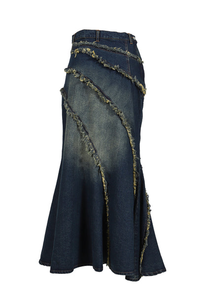 TIERED LACE DENIM SKIRT / BLU