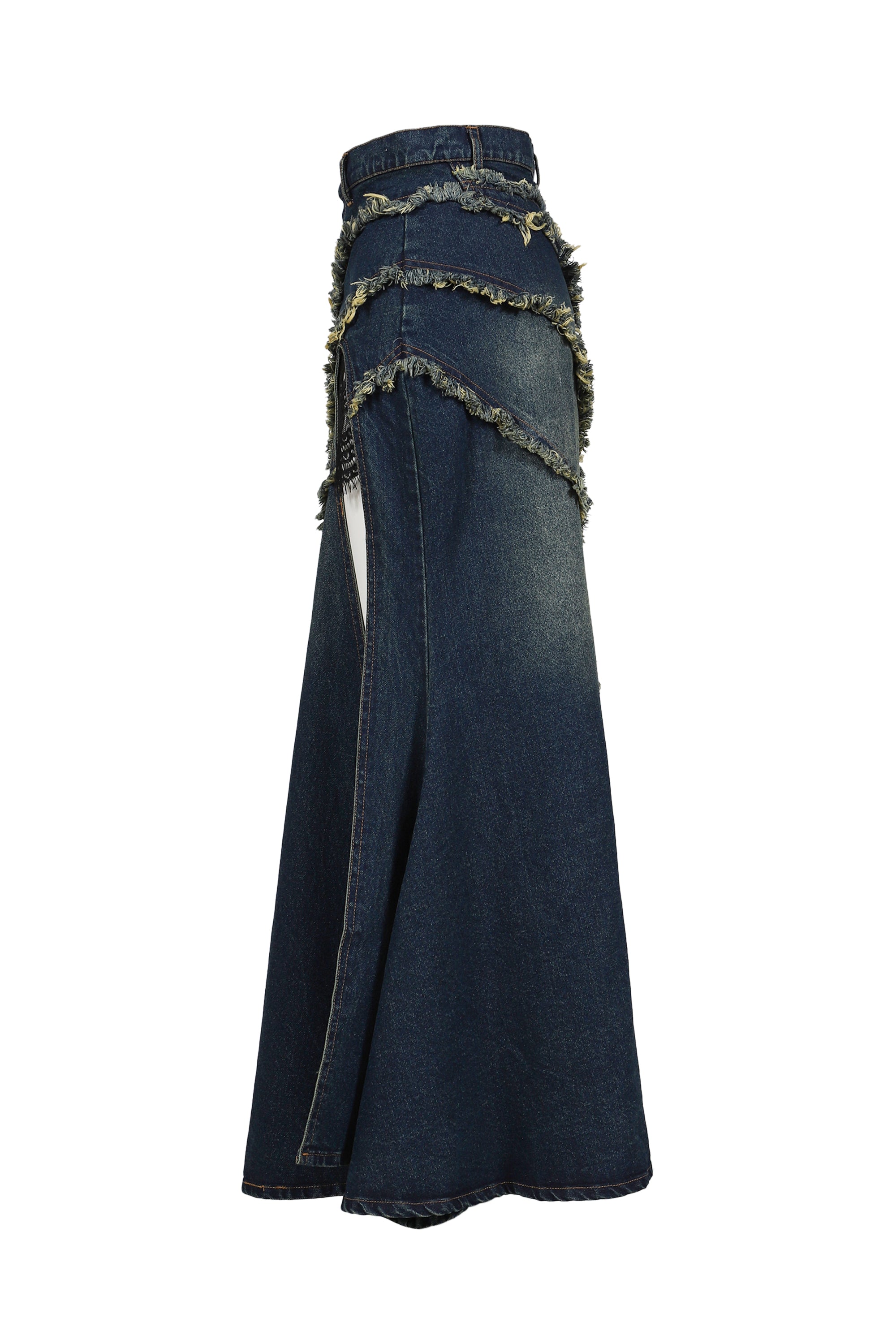 VIVAMUS ヴィヴァムス FW25 TIERED LACE DENIM SKIRT / BLU - NUBIAN