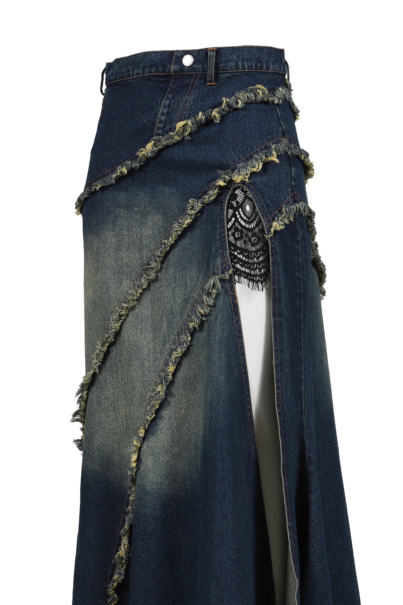 VIVAMUS ヴィヴァムス FW25 TIERED LACE DENIM SKIRT / BLU - NUBIAN