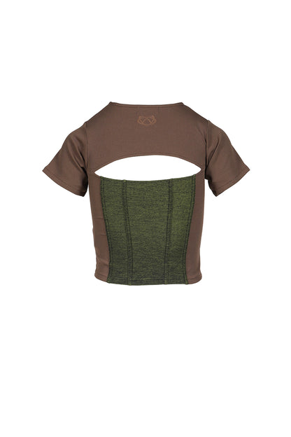 DENIM LACE COMBI T-SHIRT / GRN