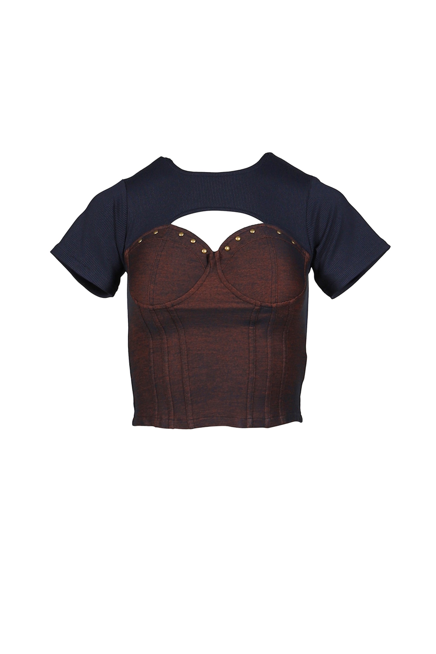 DENIM LACE COMBI T-SHIRT / ORANGE