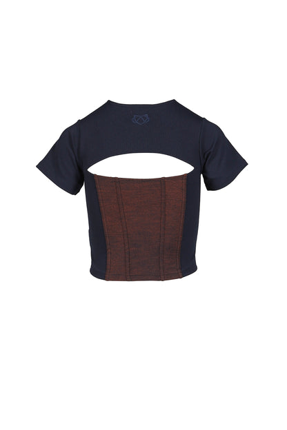 DENIM LACE COMBI T-SHIRT / ORANGE