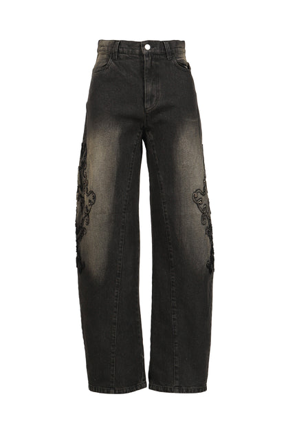 DENIM LACE PANTS / BLK