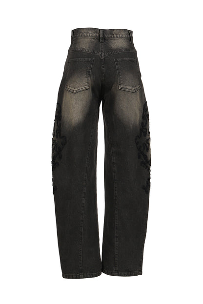 DENIM LACE PANTS / BLK