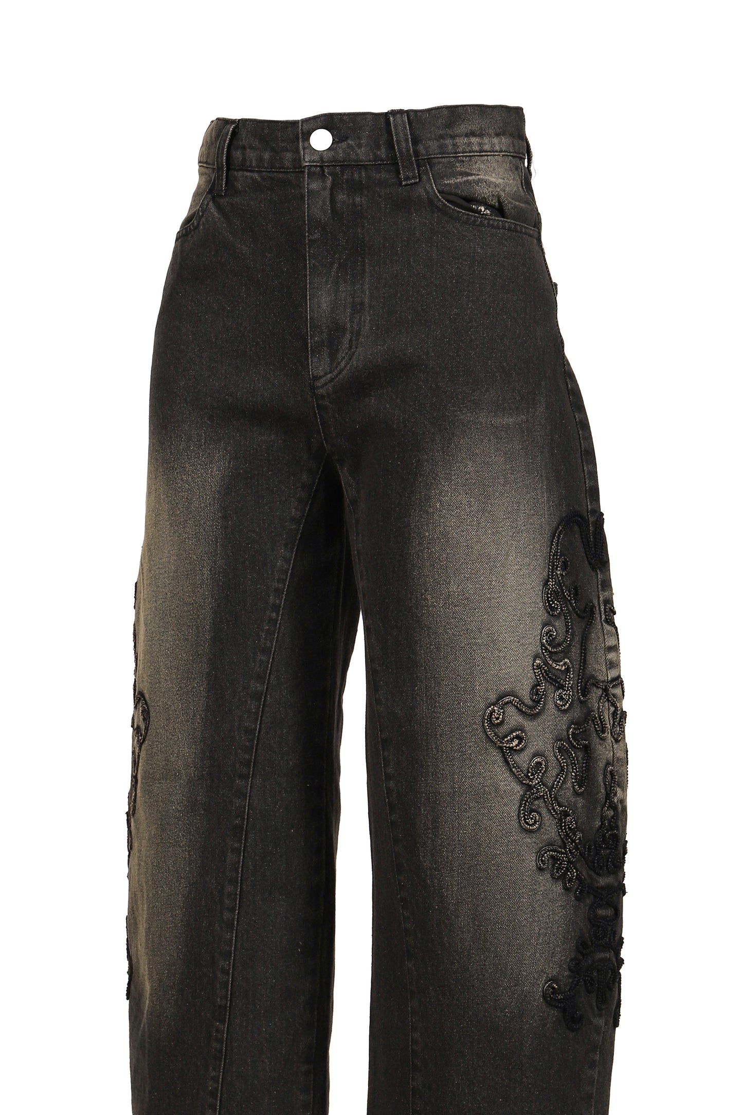 DENIM LACE PANTS / BLK