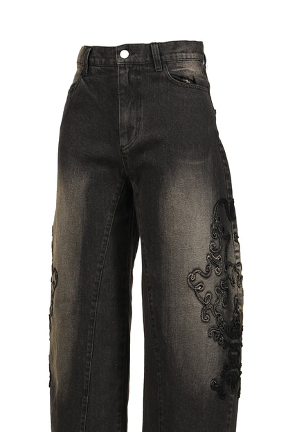 DENIM LACE PANTS / BLK