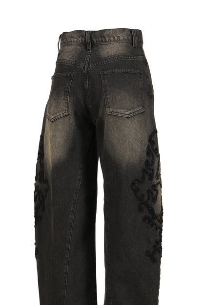 DENIM LACE PANTS / BLK