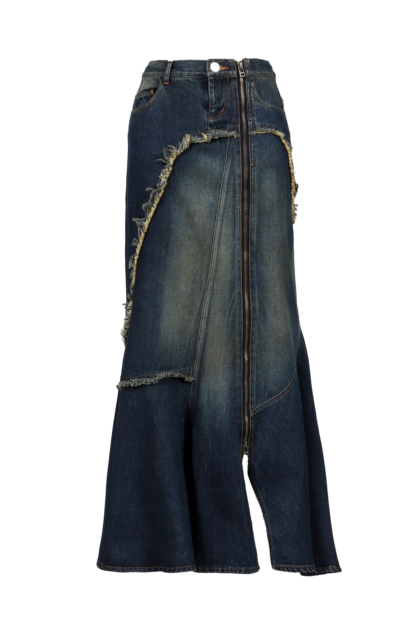 DAMAGE DENIM MAXI SKIRT / BLU
