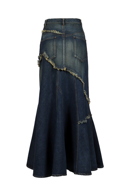 DAMAGE DENIM MAXI SKIRT / BLU