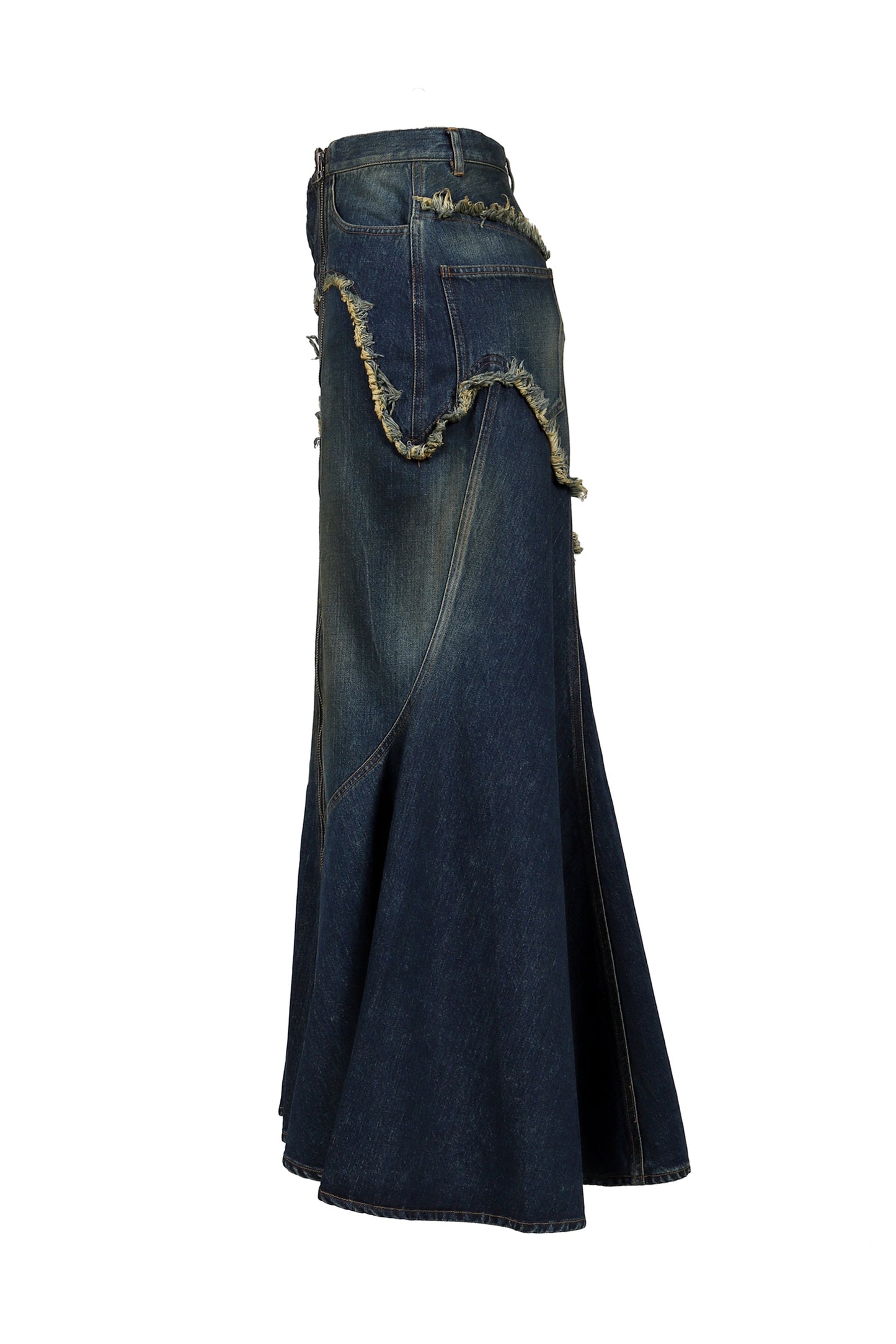 DAMAGE DENIM MAXI SKIRT / BLU