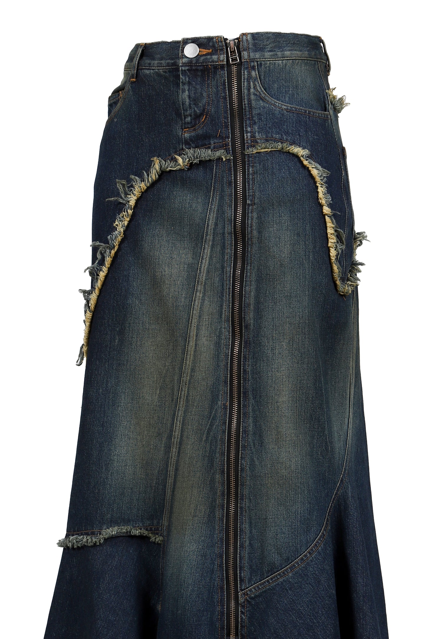 DAMAGE DENIM MAXI SKIRT / BLU