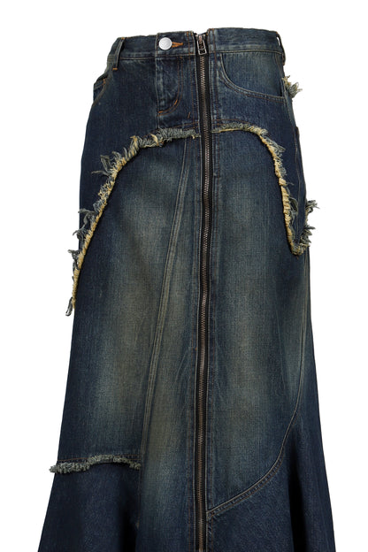 DAMAGE DENIM MAXI SKIRT / BLU