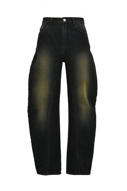 CURVED DENIM PANTS / BLK