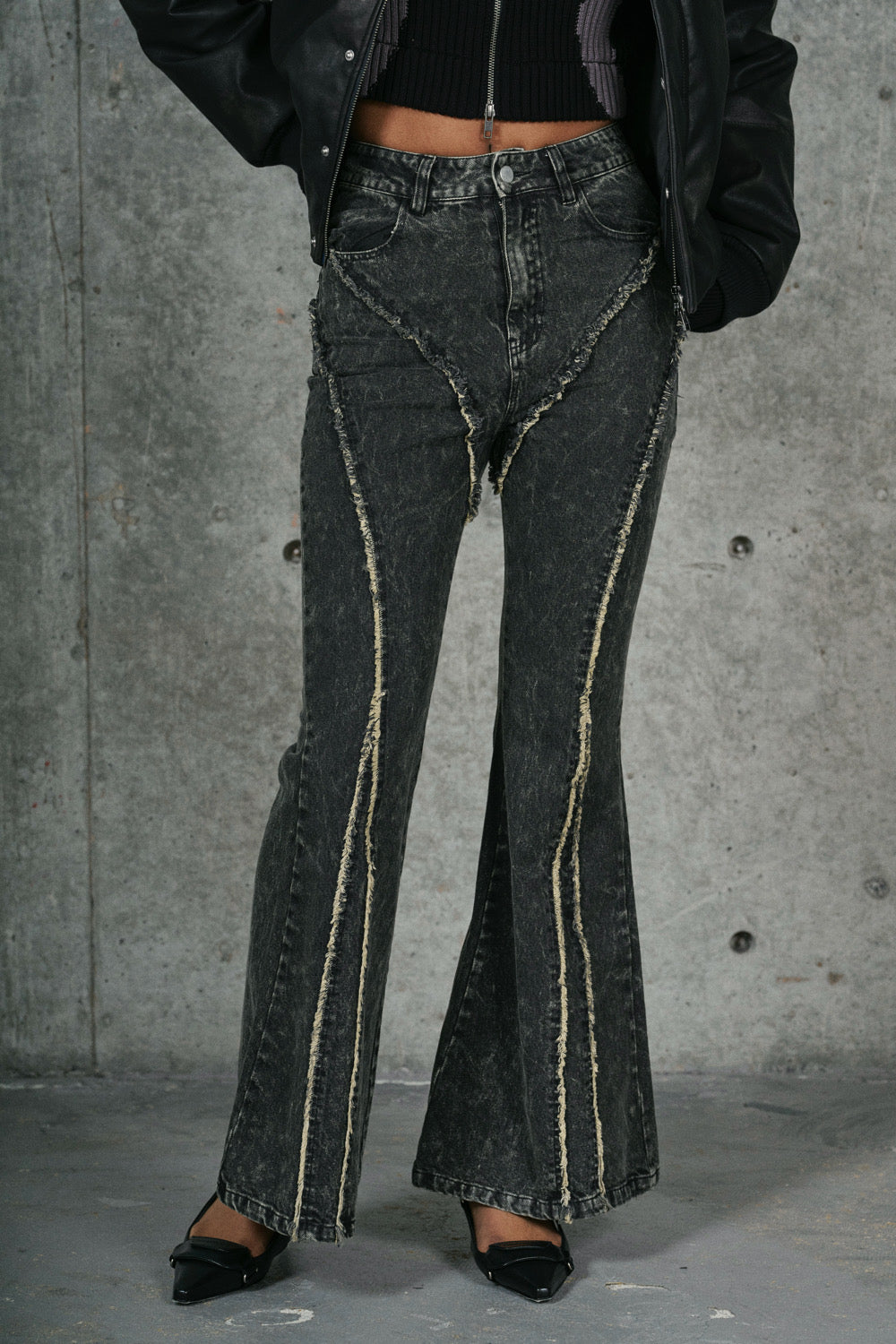 VIVAMUS ヴィヴァムス FW25 FLARE DENIM PANTS / BLK - NUBIAN