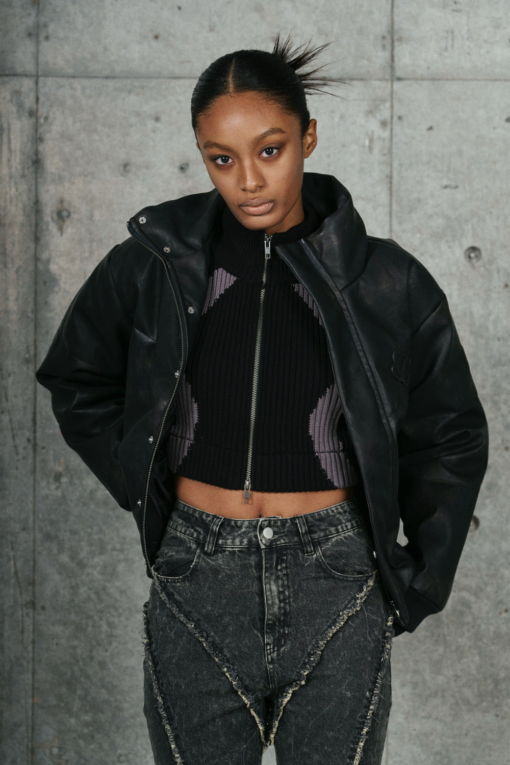 DOUBLE ZIP KNIT / BLK