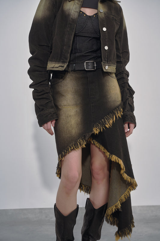 ASYMMETRY DENIM SKIRT / BLK