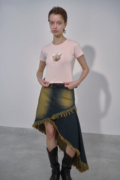 ASYMMETRY DENIM SKIRT / BLU