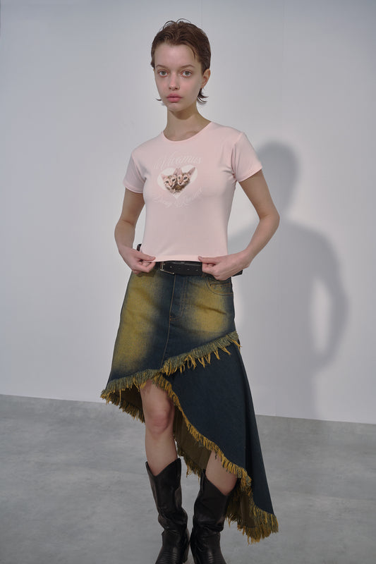 ASYMMETRY DENIM SKIRT / BLU