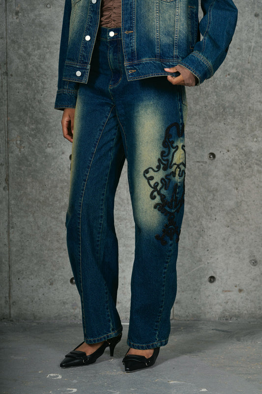 DENIM LACE PANTS / BLU