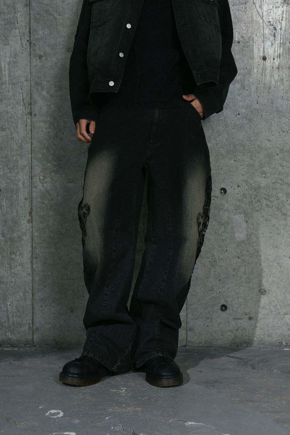 DENIM LACE PANTS / BLK