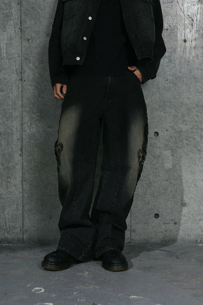 DENIM LACE PANTS / BLK