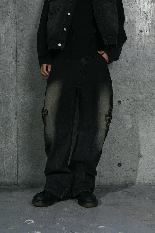 DENIM LACE PANTS / BLK